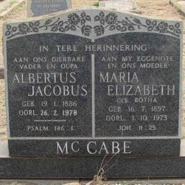 McCABE Albertus Jacobus 1886-1978 &amp; Maria Elizabeth BOTHA 1897-1973