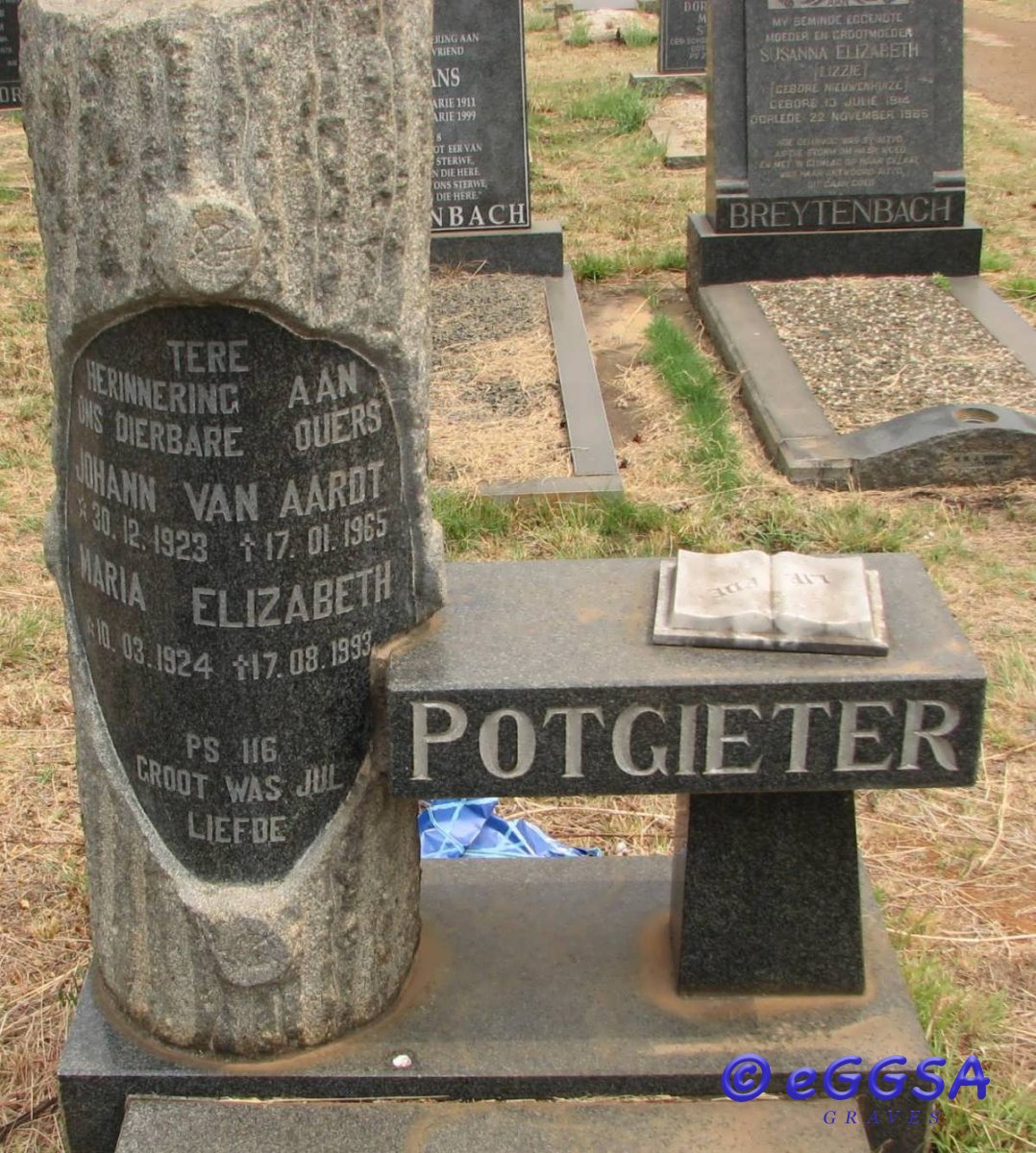 POTGIETER Johann van Aardt 1923-1965 &amp; Maria Elizabeth 1924-1993