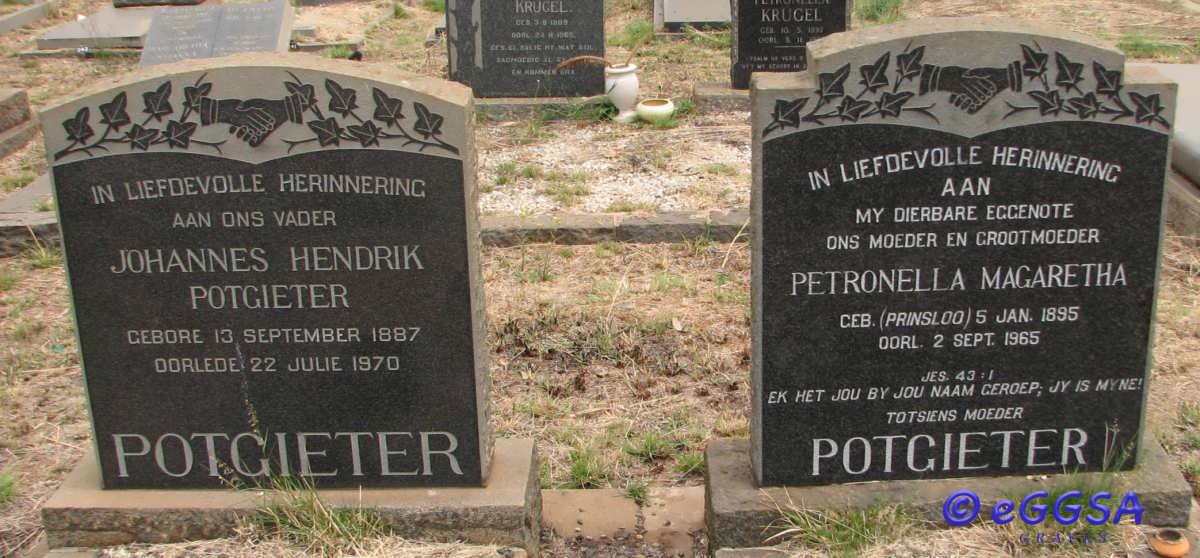 POTGIETER Johannes Hendrik 1887-1970 &amp; Petronella Magaretha PRINSLOO 1895-1965