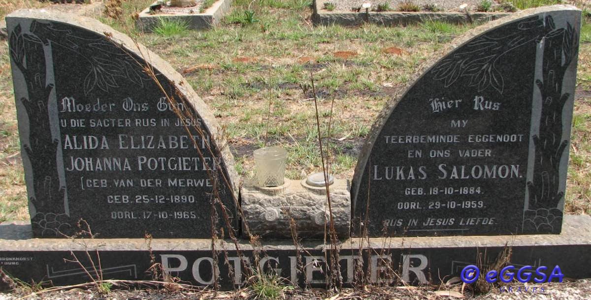 POTGIETER Lukas Solomon 1884-1959 &amp; Alida Elizabeth Johanna VAN DER MERWE 1890-1965