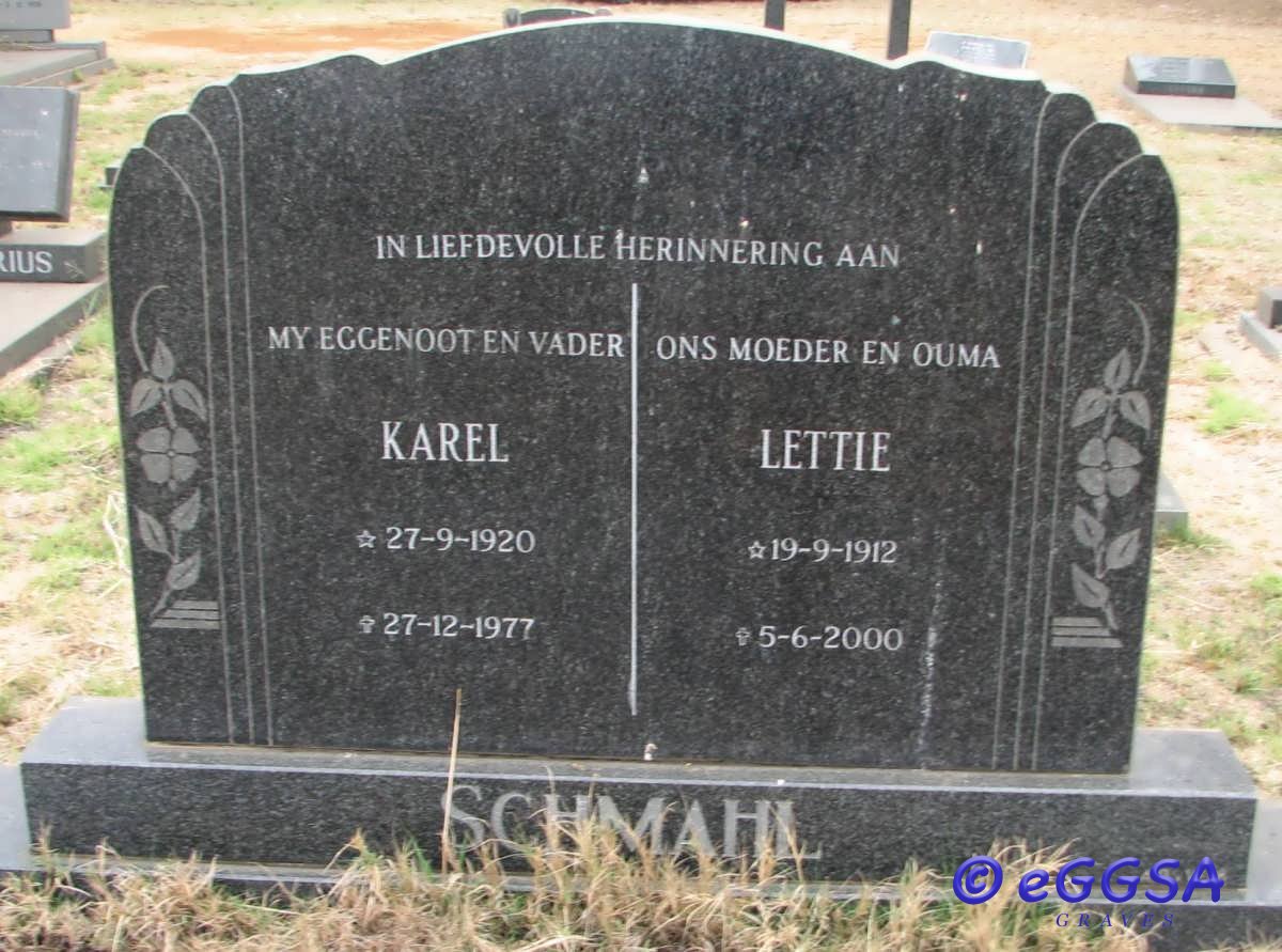 SCHMAHL Karel 1920-1977 &amp; Lettie 1912-2000