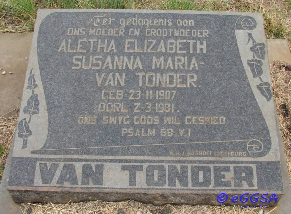 TONDER Aletha Elizabeth Susanna Maria, van 1907-1981