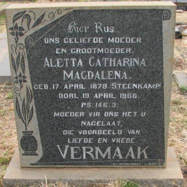 VERMAAK Aletta Catharina Magdalena nee STEENKAMP 1878-1966