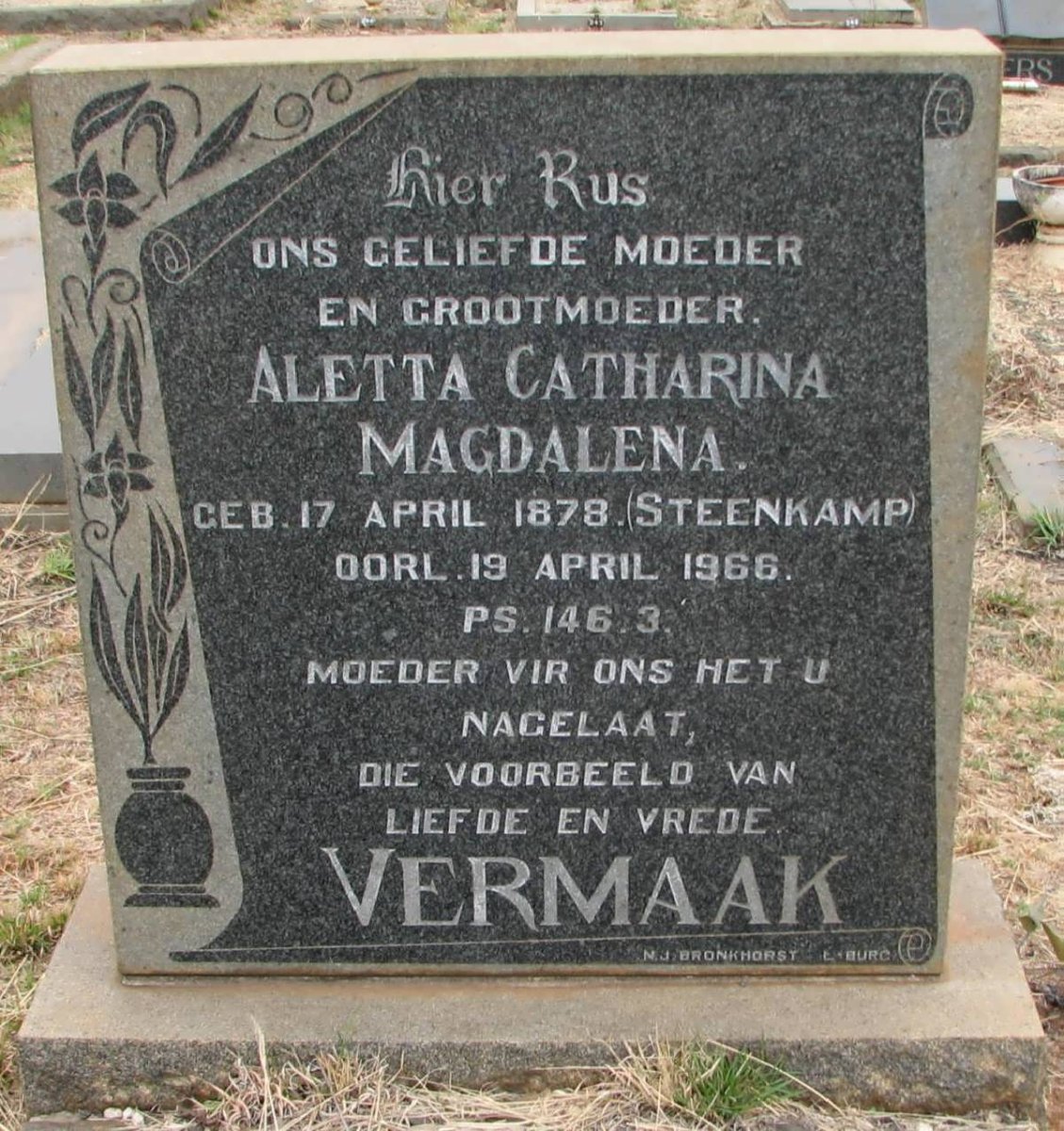 VERMAAK Aletta Catharina Magdalena nee STEENKAMP 1878-1966