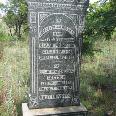 PRINSLOO Klaas 1844-1902 &amp; Elsje Magdalena COETSER 1859-1917