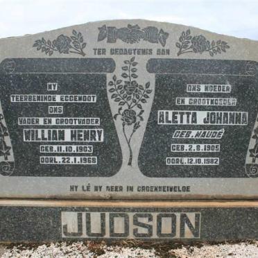 JUDSON William Henry 1903-1968 &amp; Aletta Johanna NAUDE 1905-1982