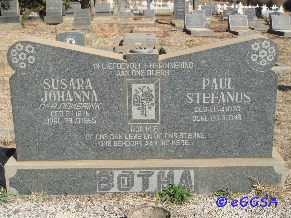 BOTHA Paul Stefanus 1876-1946 &amp; Susara Johanna COMBRINK 1876-1965