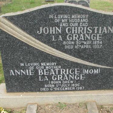 GRANGE John Christian, la 1894-1957 &amp; Annie Beatrice DREW 1896-1987
