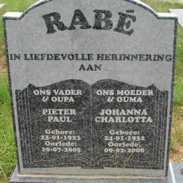RABÉ Pieter Paul 1923-2005 &amp; Johanna Charlotta 1932-2008