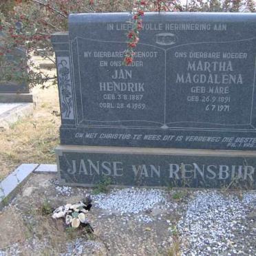 RENSBURG Jan Hendrik, Janse van 1887-1959 &amp; Martha Magdalena MARÉ 1891-1971