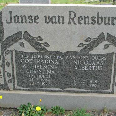 RENSBURG Nicolaas Albertus, Janse van 1898-1990 &amp; Coenradina Wilhelmina Christina MIDDEL 1904-1990