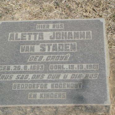 STADEN Aletta Johanna, van nee GROVE 1893-1961