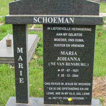 SCHOEMAN Maria Johanna nee VAN RENSBURG 1921-2004
