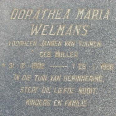WELMANS Dorathea Maria formerly JANSEN VAN VUUREN nee MULLER 1986