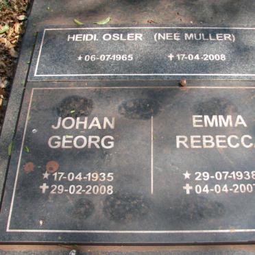 MULLER Johan George 1935-2008 &amp; Emma Rebecca 1938-2007 :: OSLER Heidi nee MULLER  1965-2008