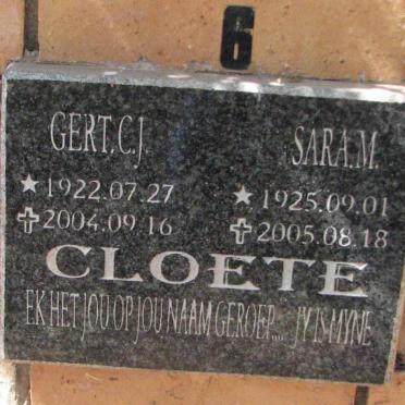 CLOETE Gert C.J. 1922-2004 &amp; Sara M. 1925-2005