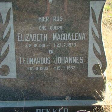 BEKKER Leonardus Johannes 1905-1987 &amp; Elizabeth Magdalena 1911-1973