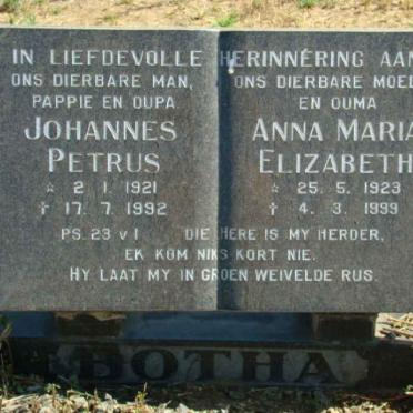 BOTHA Johannes Petrus 1921-1992 &amp; Anna Maria Elizabeth 1923-1999