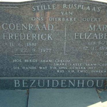 BEZUIDENHOUT Coenraad Frederick 1881-1977 &amp; Maria Elizabeth S. BOTHA 1890-1977