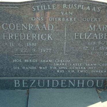 BEZUIDENHOUT Coenraad Frederick 1881-1977 &amp; Maria Elizabeth S. BOTHA 1890-1977