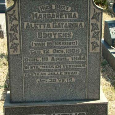 BOOYENS Margaretha Aletta Catarina nee VAN RENSBURG 1906-1944