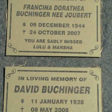 BUCHINGER David 1938-2008 &amp; Francina Dorathea JOUBERT 1944-2007
