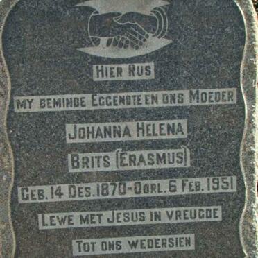 BRITS Johanna Helena nee ERASMUS 1870-1951