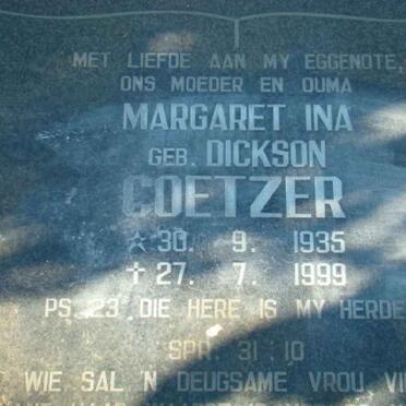 COETZER Margaret Ina nee DICKSON 1935-1999