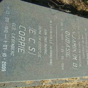 DUMINY M.B. 1909-1994 &amp; E.C.S. LIEBENBERG 1910-2005