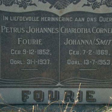 FOURIE Petrus Johannes 1852-1937 &amp; Charlotha Cornelia Johanna SMIT 1869-1953
