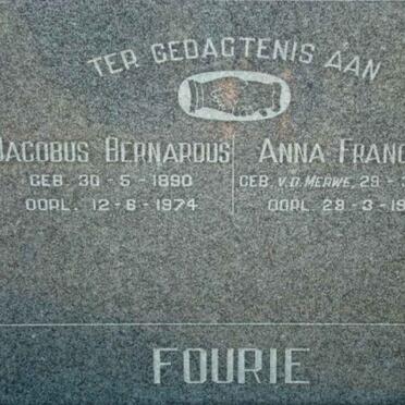 FOURIE Jacobus Gerhardus 1890-1974 &amp; Anna Francina v.d. MERWE 1897-1974