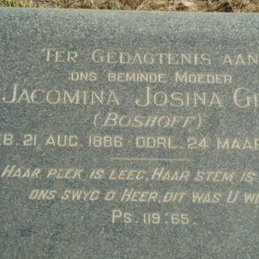 GREY Jacomina Josina nee BOSHOFF 1886-1960