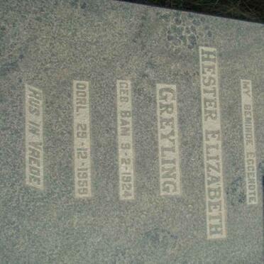 GREYLING Hester Elizabeth nee BAM 1924-1959