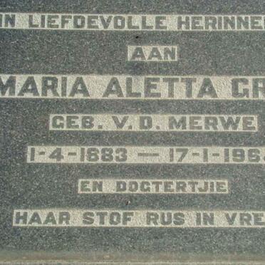 GREY Maria Aletta nee VAN DER MERWE 1883-1964