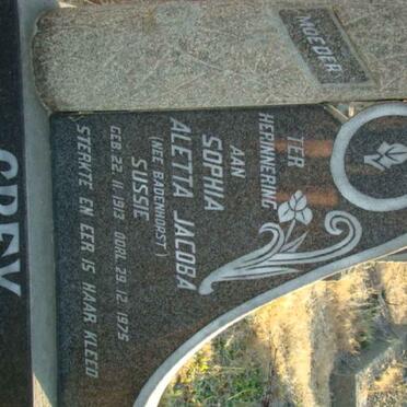 GREY Sophia Aletta Jacoba nee BADENHORST 1913-1975