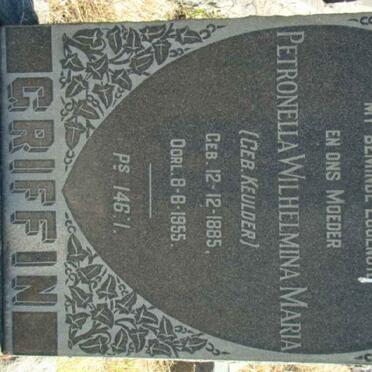GRIFFIN Petronella Wilhelmina Maria nee KEULDER 1885-1955