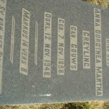 GREYLING Anna Dorothea Martha nee GOUWS 1898-1948