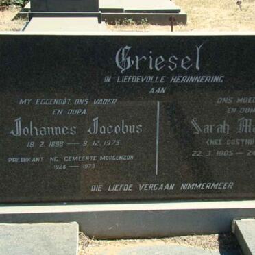 GRIESEL Johannes Jacobus 1898-1975 &amp; Sarah Mathilda OOSTHUYSEN 1905-1978