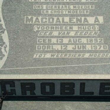 GROBLER Magdalena A. formerly HUGO nee VAN EEDEN 1892-1970