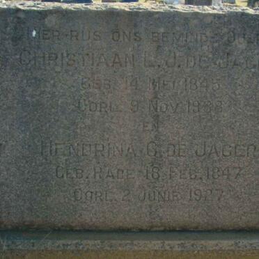 JAGER Christiaan L.J., de 1845-1938 &amp; Hendrina G. RABE 1847-1927