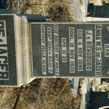 JAGER Anna M.S., de nee J. van RENSBURG 1890-1936