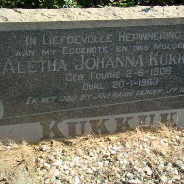 KUKKUK Aletha Johanna nee FOURIE 1906-1963