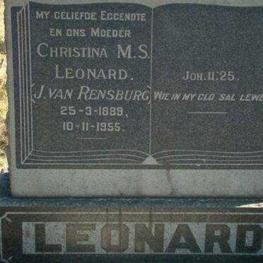 LEONARD Christina M.D. nee J. VAN RENSBURG 1889-1955