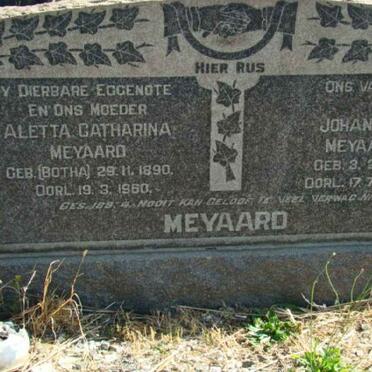 MEYAARD Johannes 1885-1966 &amp; Aletta Catharina BOTHA 1890-1960