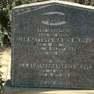MERWE Jan Matthys, van der 1886-1942 &amp; Ella Catharina LE GRANGE 1881-