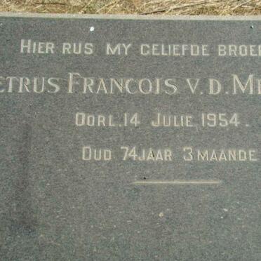 MERWE Petrus Francois, van der -1954