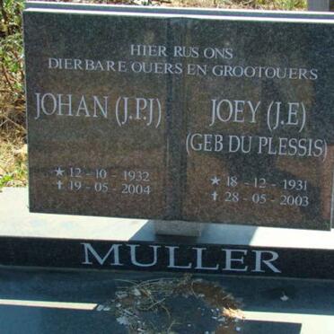 MULLER J.P.J. 1932-2004 &amp; J.E. DU PLESSIS 1931-2003