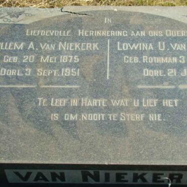 NIEKERK Willem A., van 1875-1951 &amp; Lowina U. ROTHMAN 1880-1956