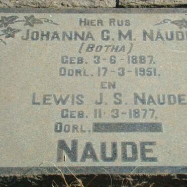 NAUDE Lewis J.S. 1877- &amp; Johanna C.M. BOTHA 1887-1951