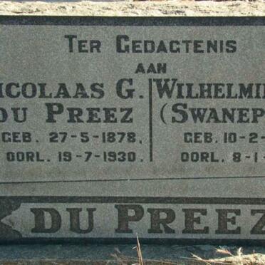 PREEZ Nicolaas G., du 1878-1930 &amp; Wilhelmina J. SWANEPOEL 1877-1967